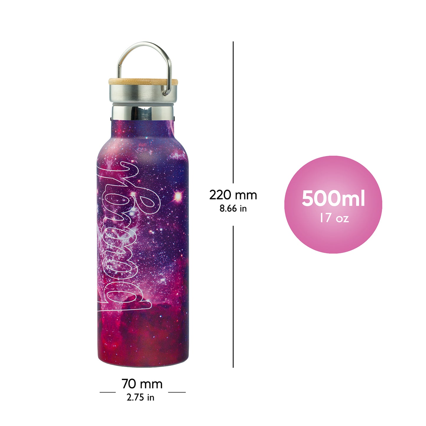Termobutelka z bambusowym wieczkiem Galaxy, 500 ml