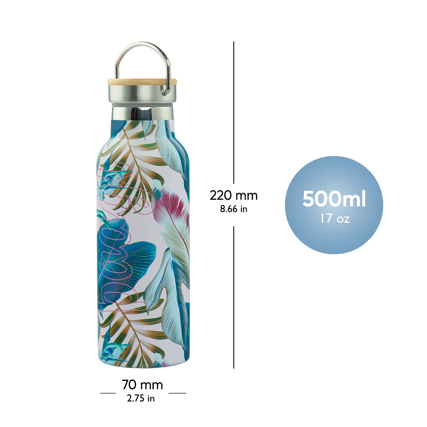 Termobutelka z bambusowym wieczkiem Leafs, 500 ml