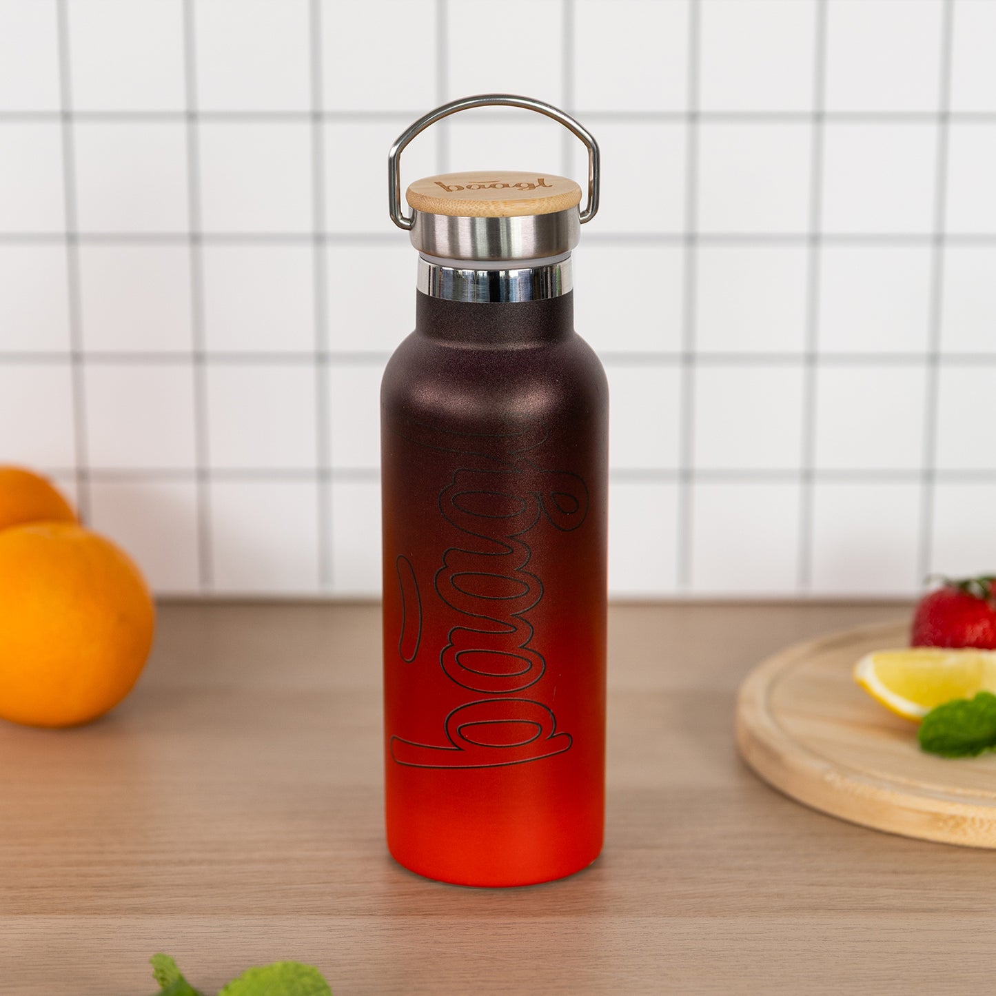 Termobutelka z bambusowym wieczkiem Gradient Czerwony, 500 ml