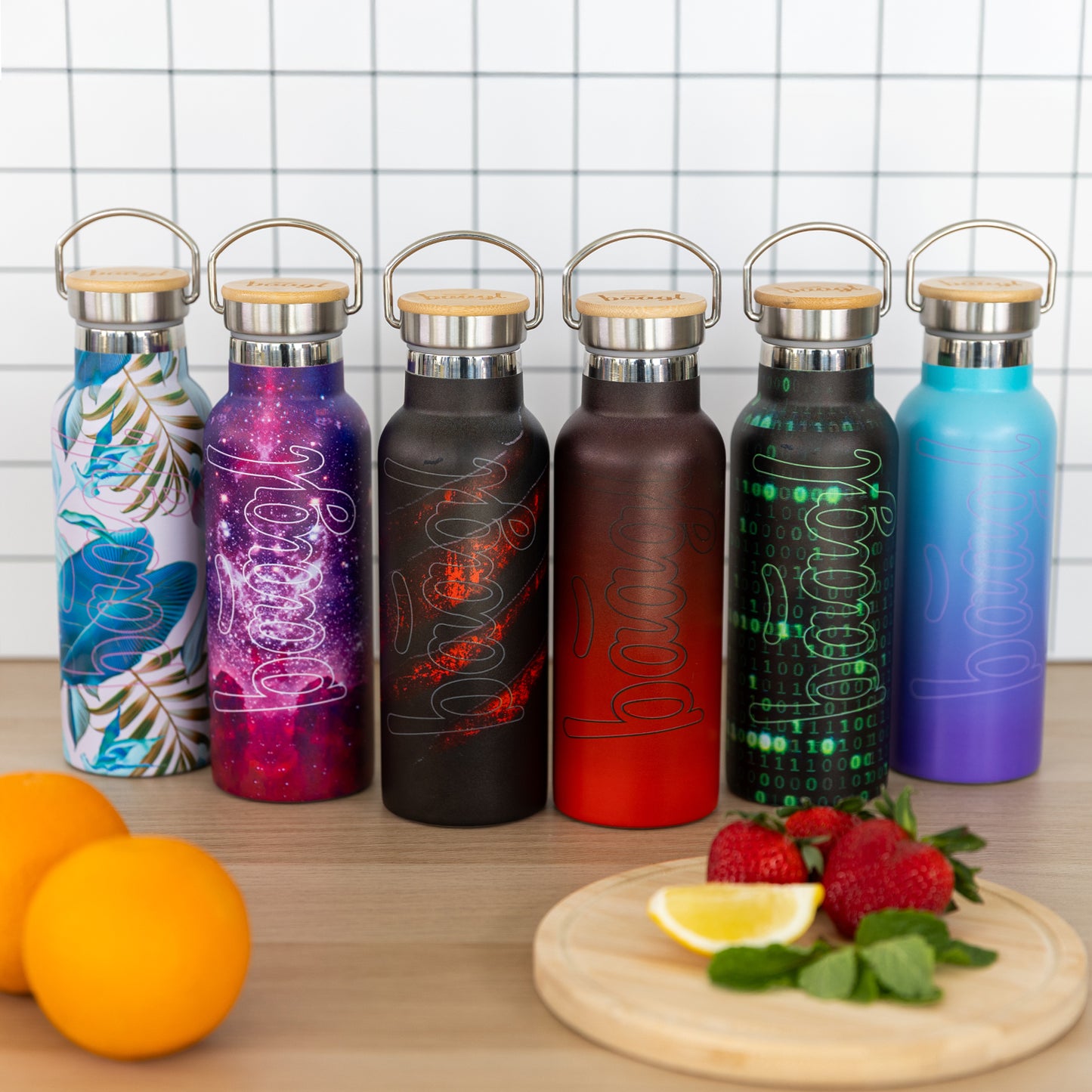 Termobutelka z bambusowym wieczkiem Gradient Czerwony, 500 ml