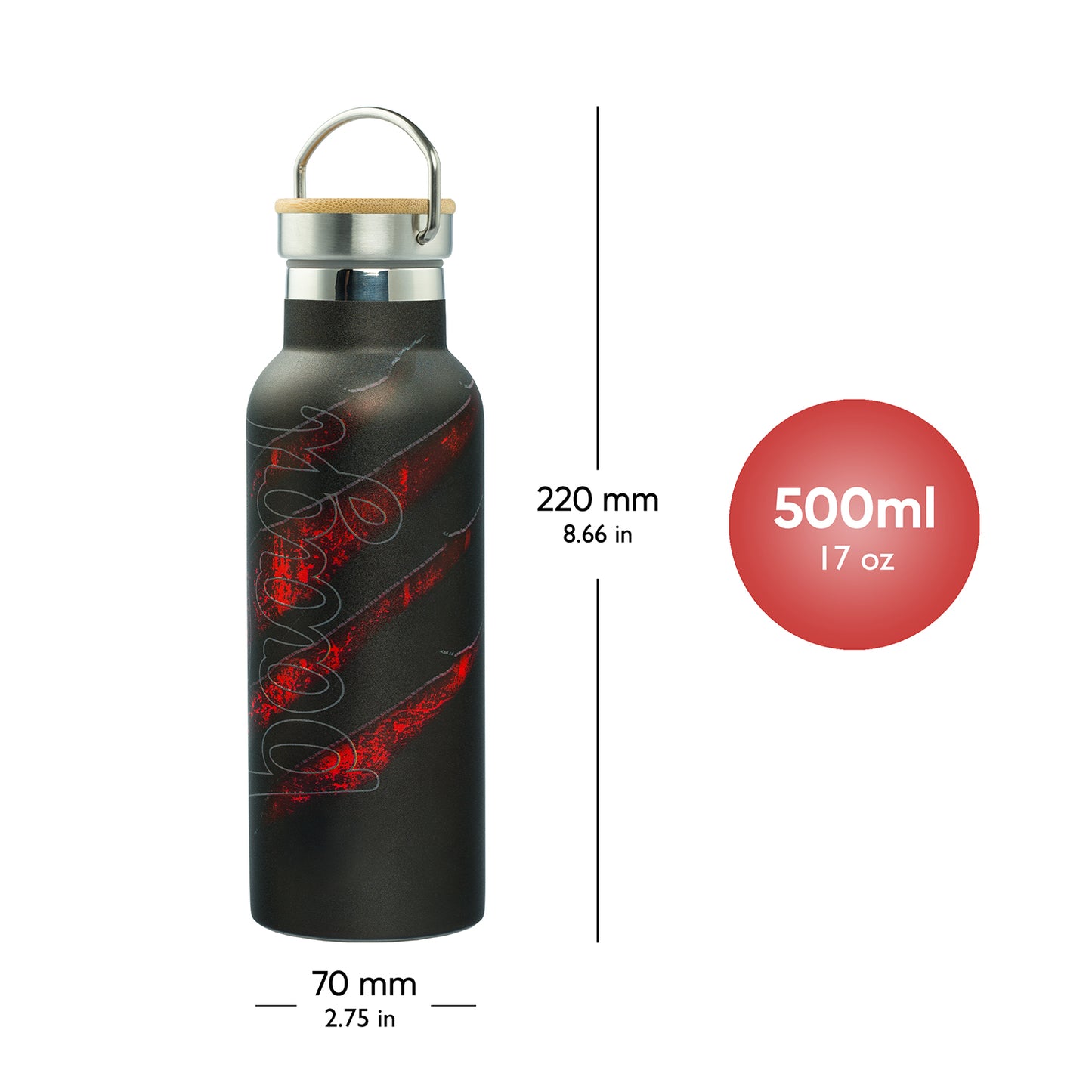 Termobutelka z bambusowym wieczkiem Lawa, 500 ml