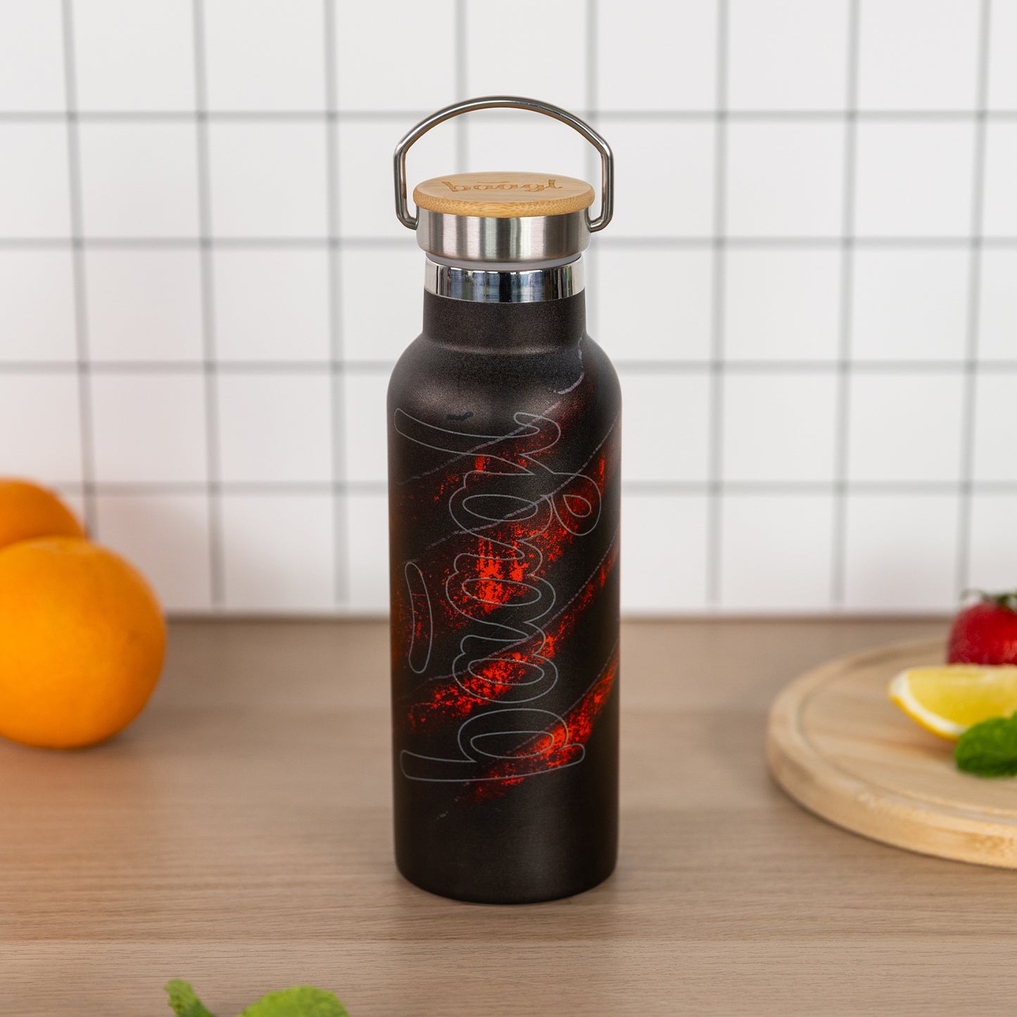 Termobutelka z bambusowym wieczkiem Lawa, 500 ml