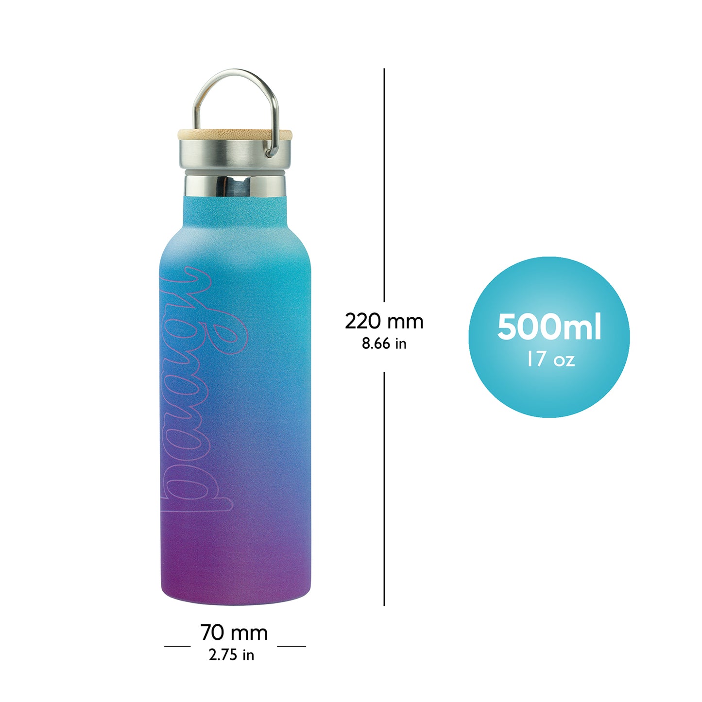 Termobutelka z bambusowym wieczkiem Gradient Niebieski, 500 ml