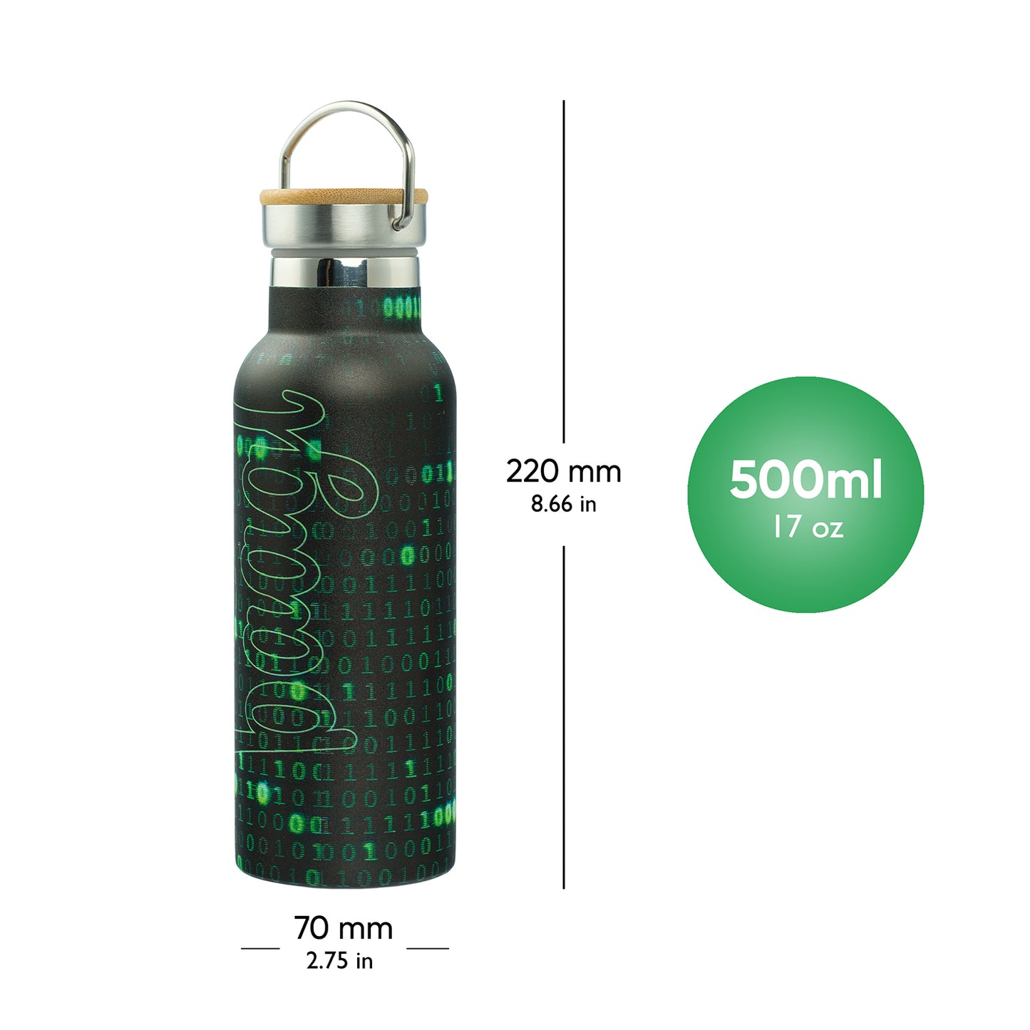 Termobutelka z bambusowym wieczkiem Numbers, 500 ml