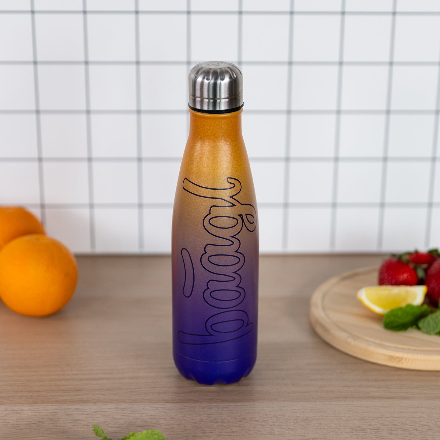 Termobutelka z metalowym wieczkiem Gradient Żółty, 500 ml