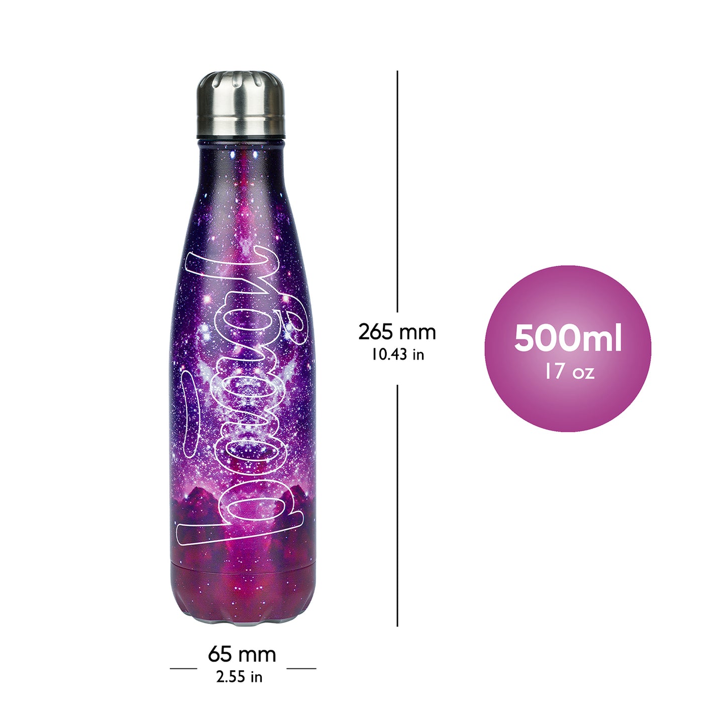 Termobutelka z metalowym wieczkiem Galaxy, 500 ml