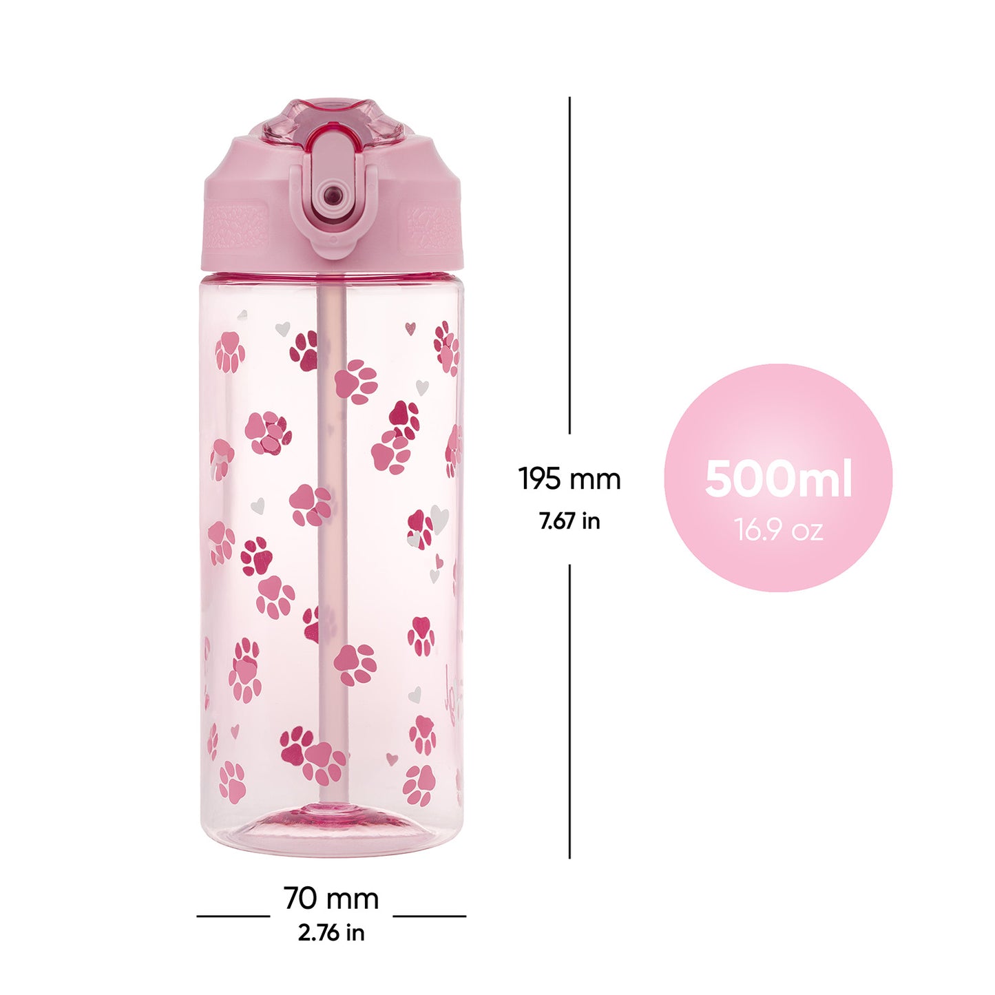 Butelka Tritanowa Ze Słomką Łapki, 500 ml