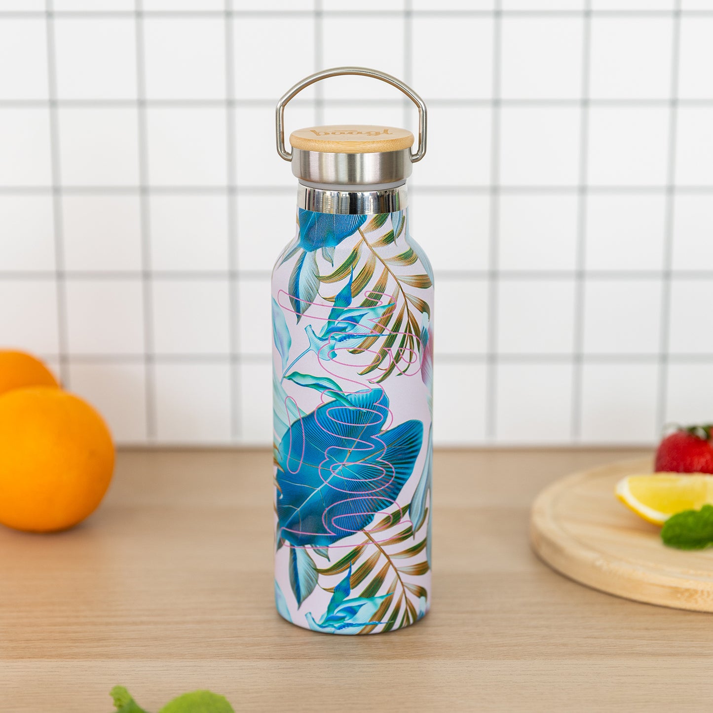 Termobutelka z bambusowym wieczkiem Leafs, 500 ml