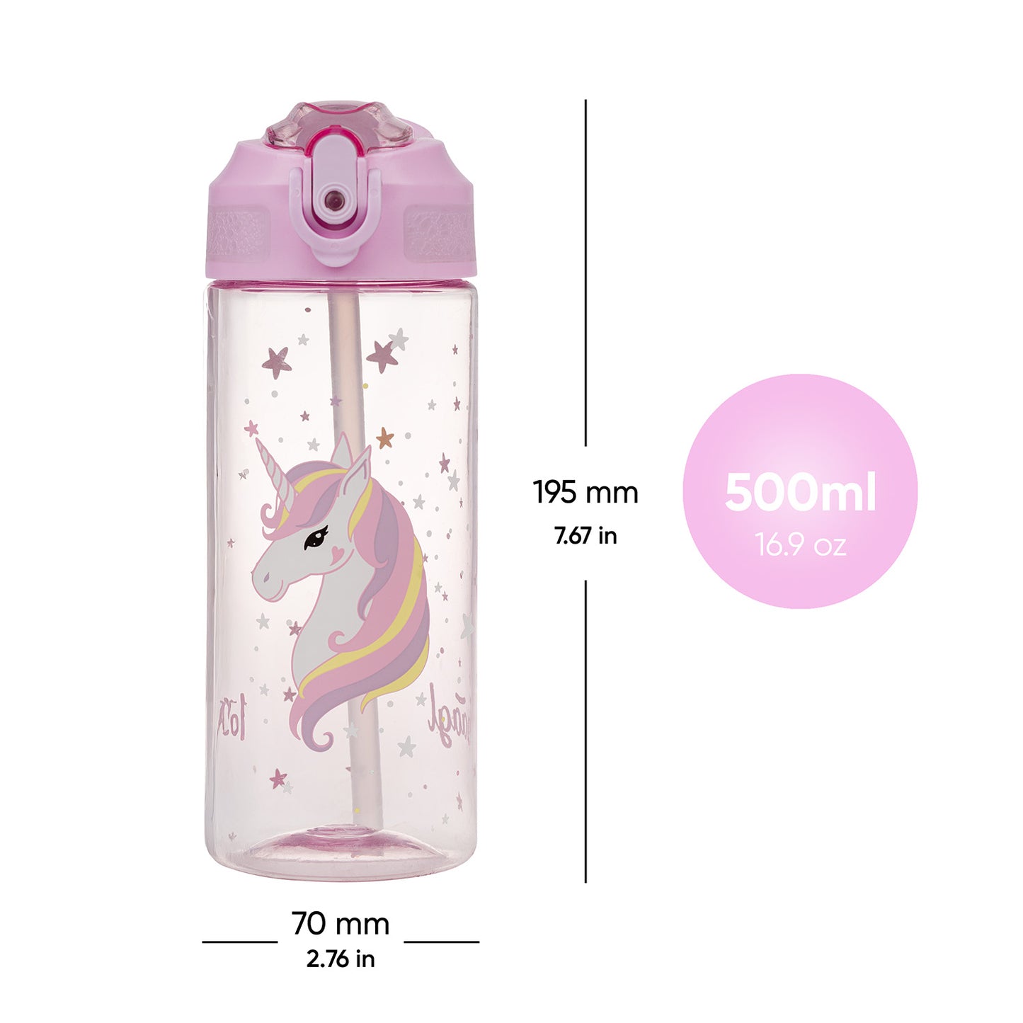 Butelka Tritanowa Ze Słomką Rainbow Unicorn, 500 ml